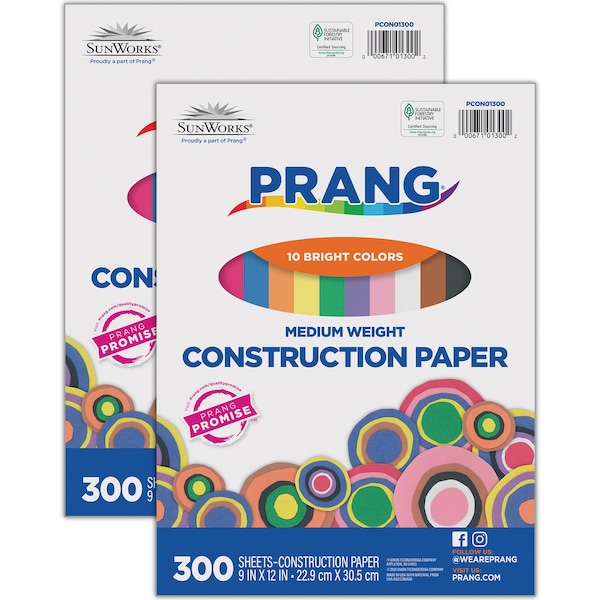 Construction Paper, 10 Assorted Colors, 9in. x 12in., 600PK